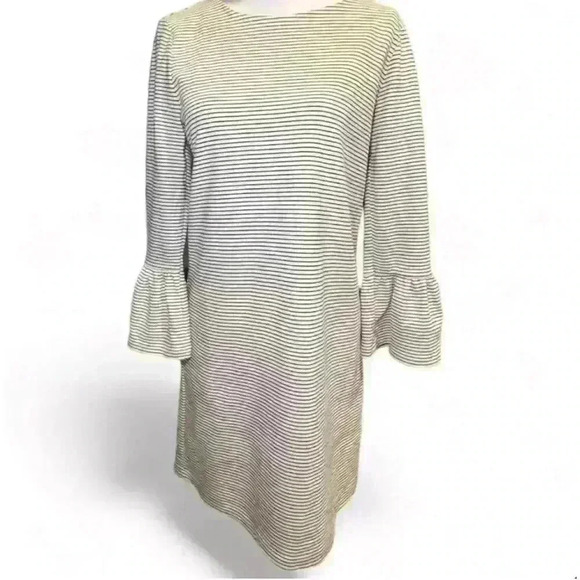 J. Crew Women's Striped Ruffle Sleeve Shift Wht w Navy Blue Stripes Size Small - Picture 1 of 5